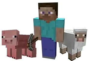 Left to right: A pig, Steve, and a sheep